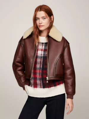 Jaqueta de couro estilo piloto casual Crest