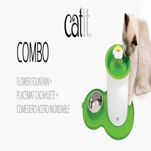 Bebedouro e tapete combinados com comedouro, verde