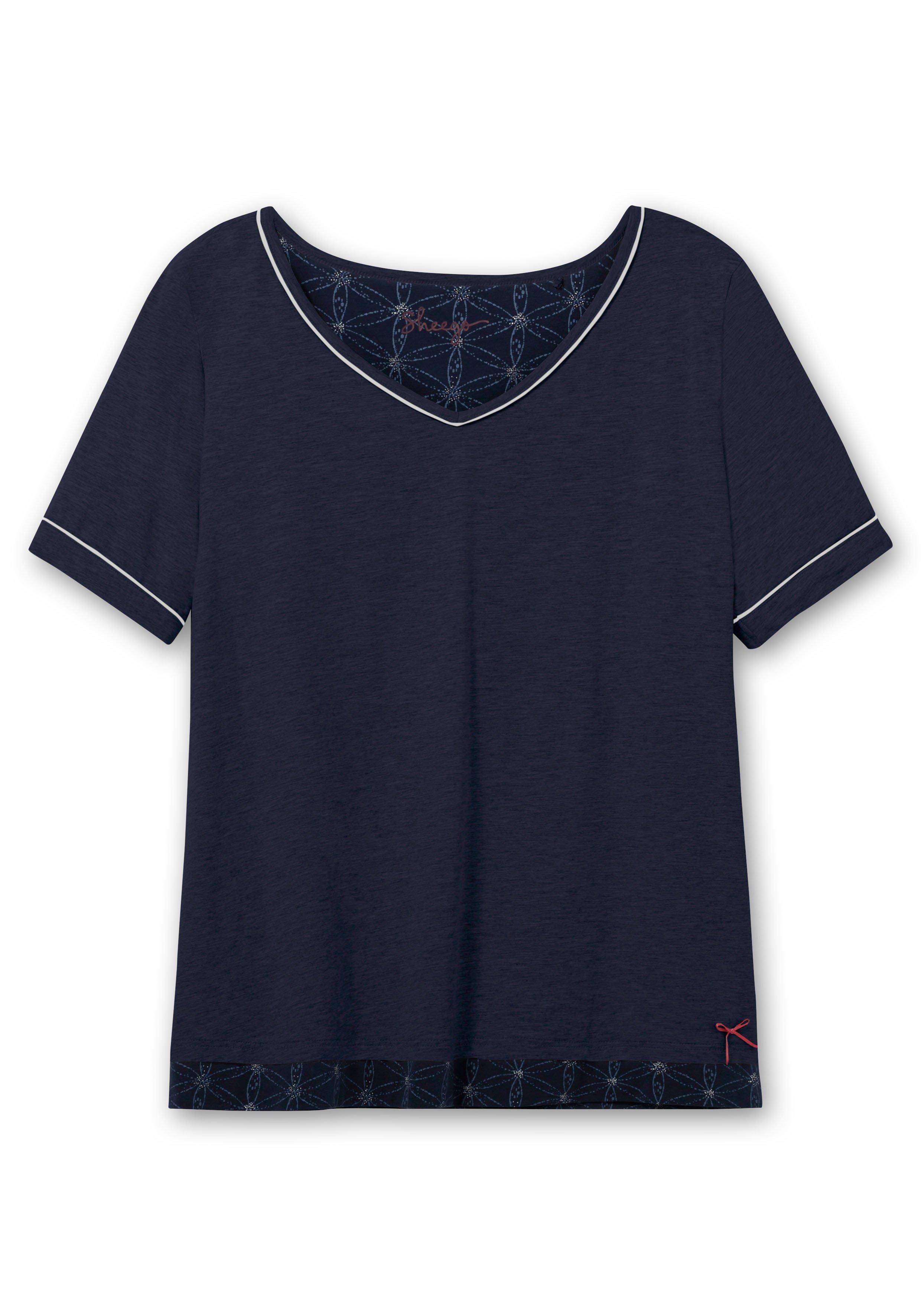 Schlafshirt mit Kontrastdetails und V-Ausschnitt