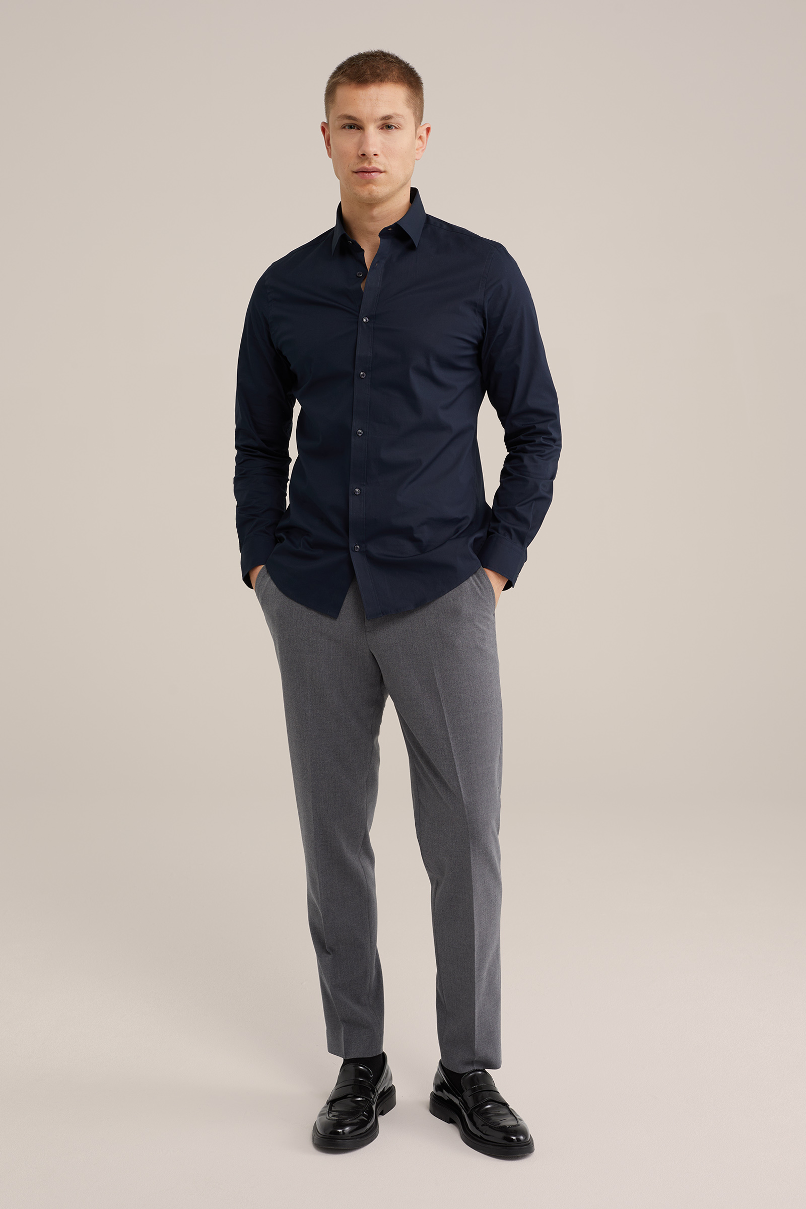 anti-odour overhemd met stretch Fundamentals Donkerblauw