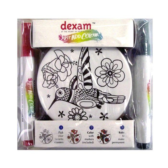 Coffret DIY - 4 sous-verres ronds en céramique + 4 feutres Chevalier d