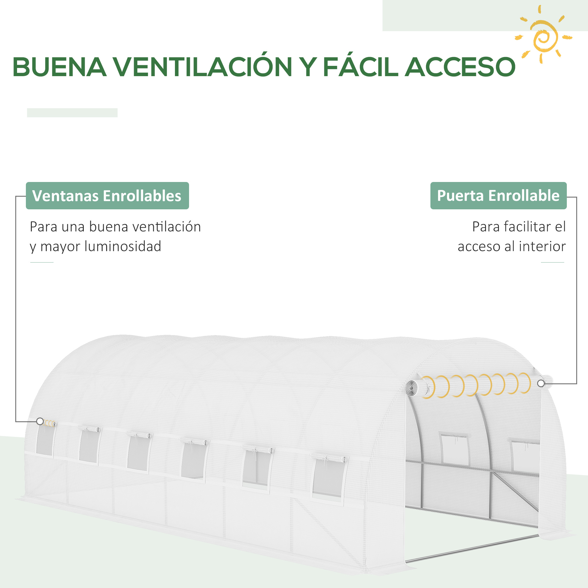 Cobertura de substituição para estufa túnel Outsunny 6x3x2 m em polietileno com 12 janelas e porta de enrolar, proteção para plantas de jardim, branca.