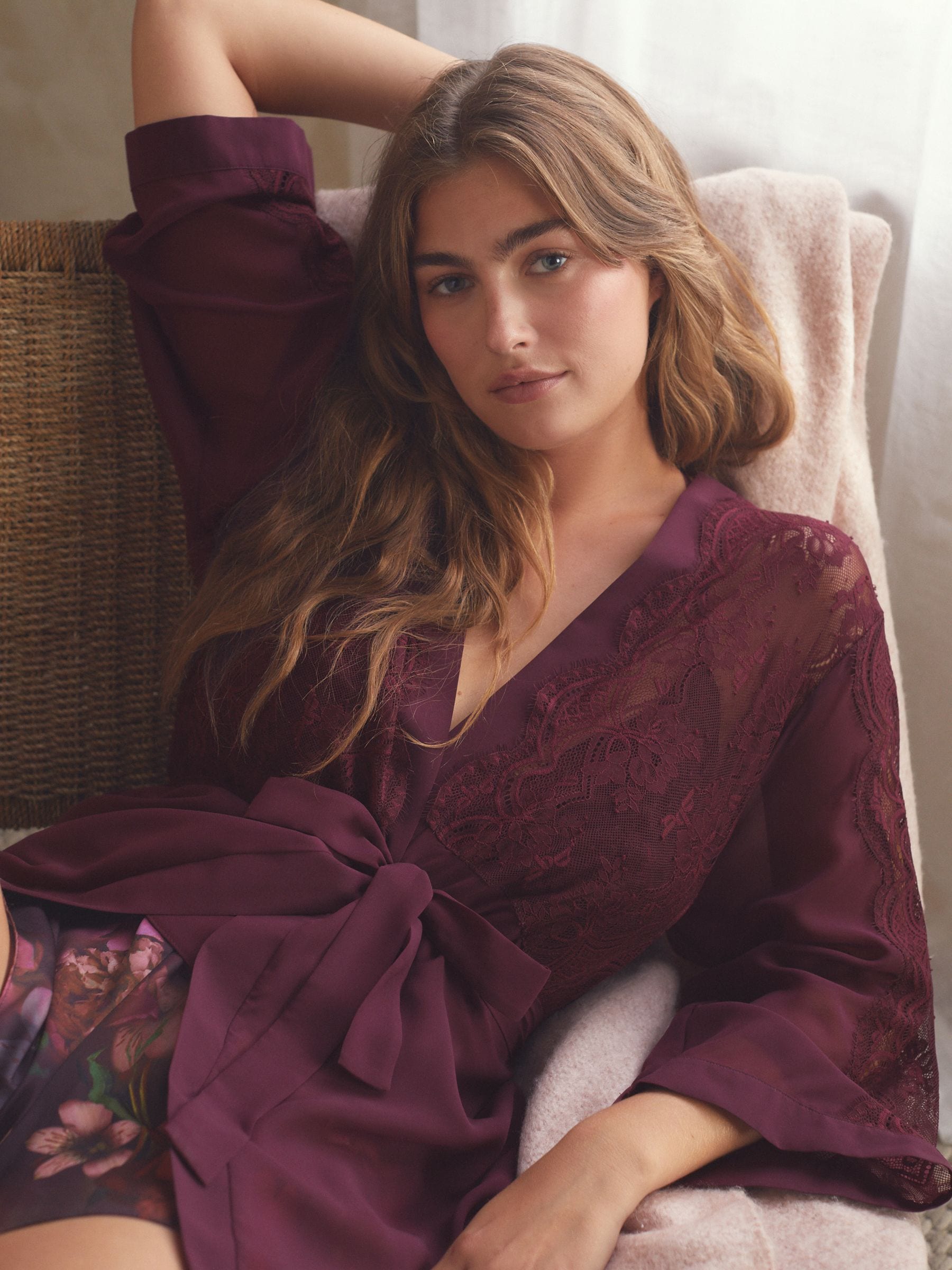 B By Ted Baker Burgundy Lace Chiffon Robe