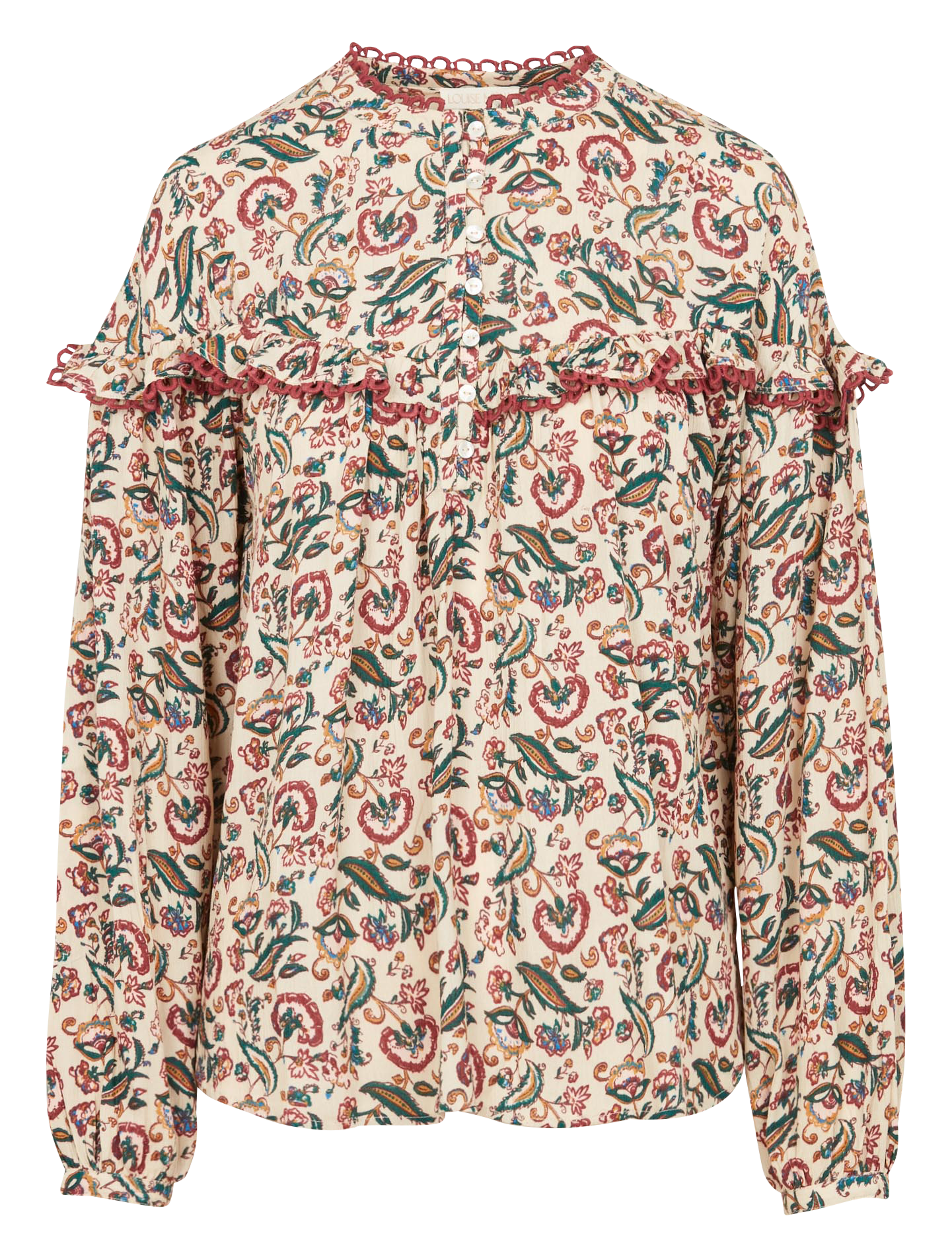 CAMILIANA - Blouse col rond ample imprimée | Beige