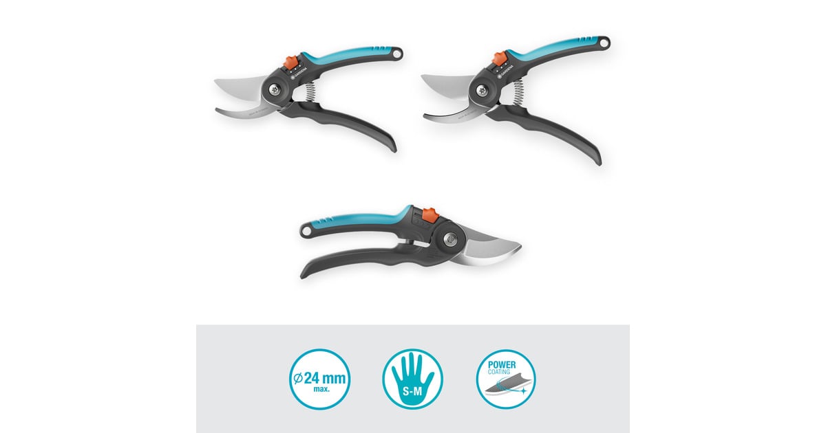 GARDENASnoeischaar PremiumCut Flex, bypass  (Grijs/turquoise, tuinsnoeischaar voor groen hout, 24 mm)