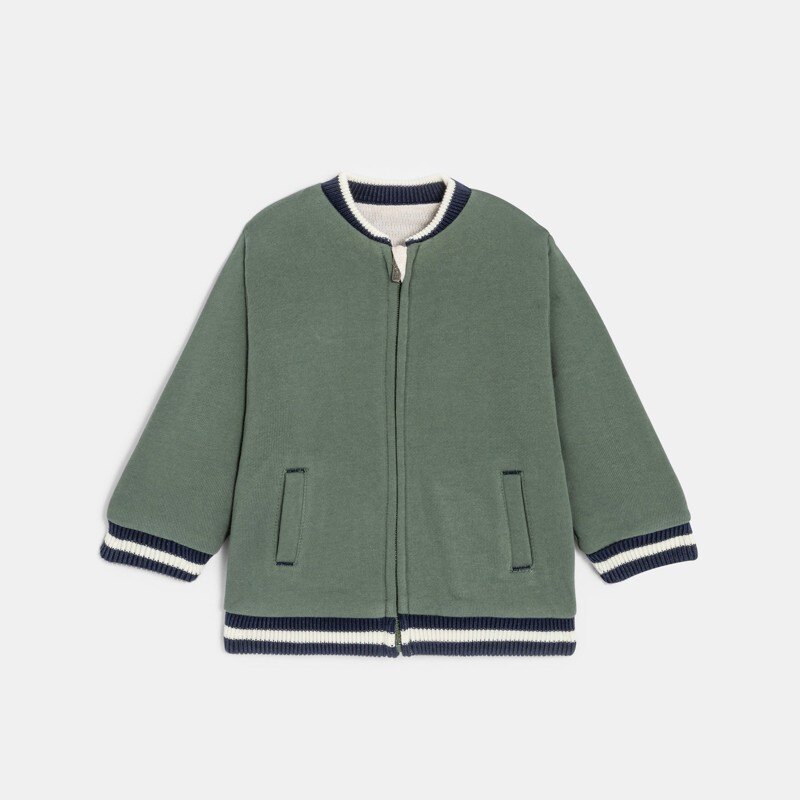 Gilet zippé maille réversible vert bébé garçon Vert