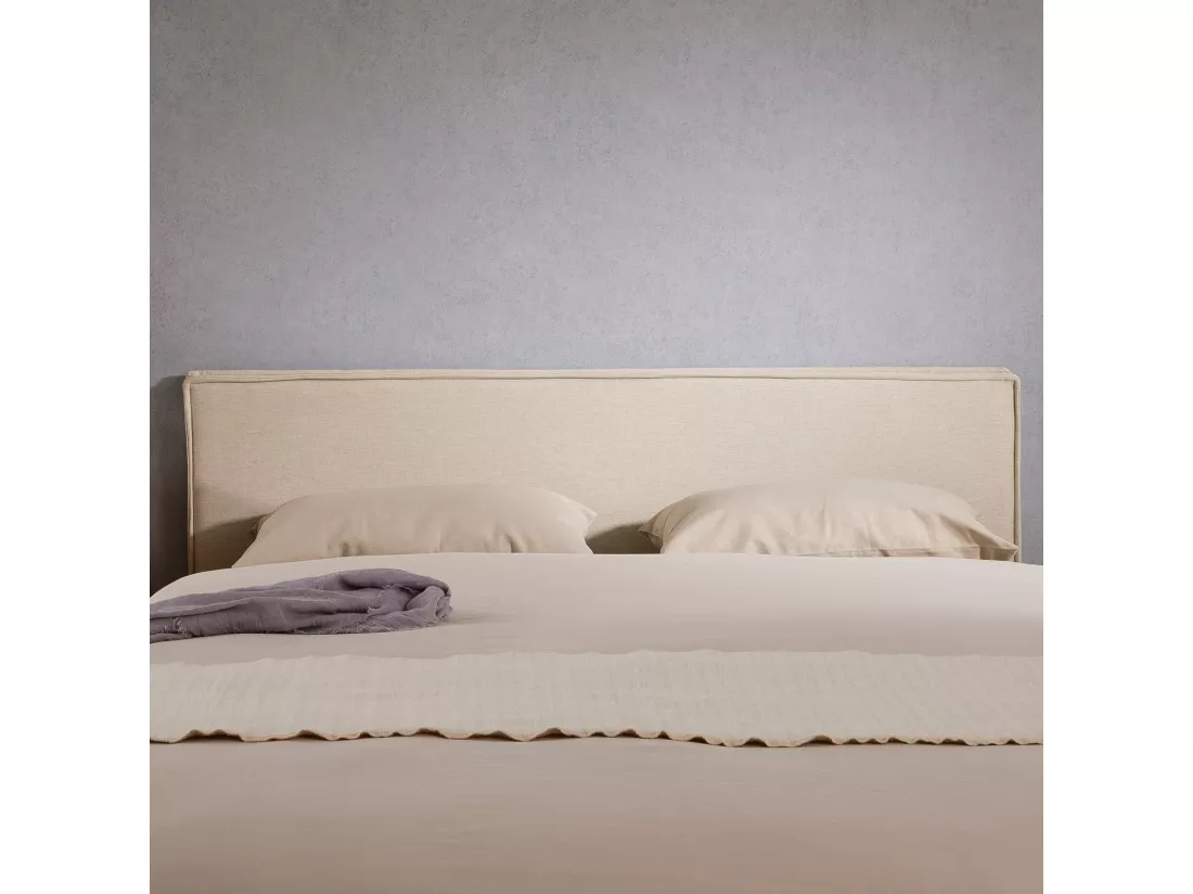 Tête de lit DACIO 120 rembourrée, En tissu polyester pour lit 120 cm, Sur pieds en plastique, Écru