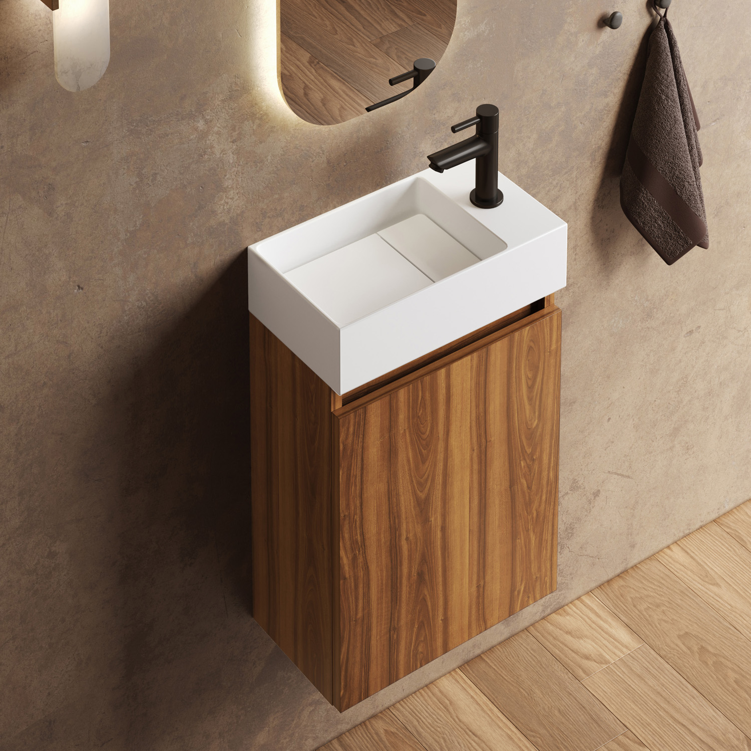Fontana Itsie toiletmeubel walnoot 40cm met fontein in mat wit
