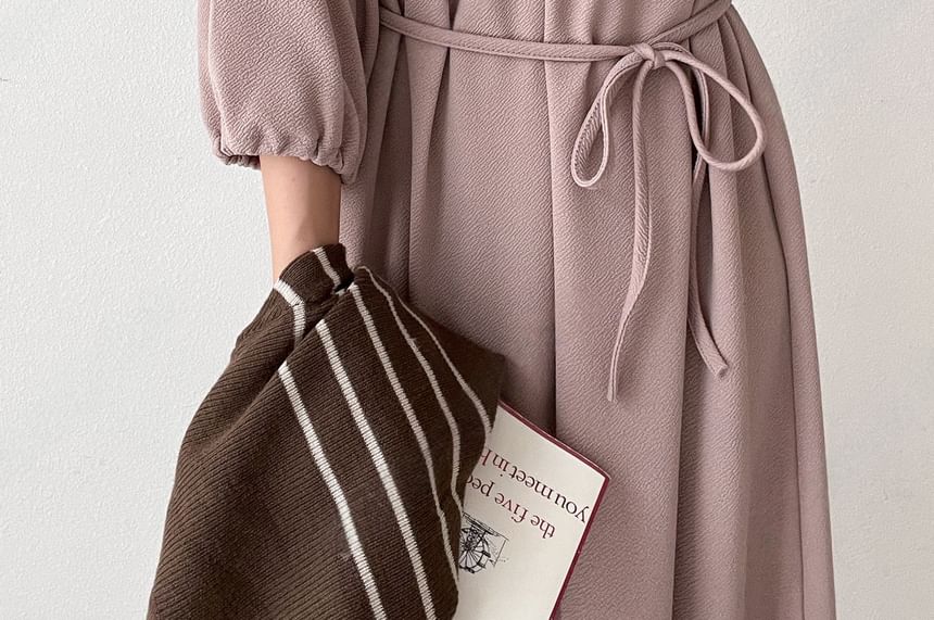 Chubby Girl - 3/4-mouw effen losse midi-jurk
