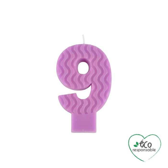 BOUGIE ANNIVERSAIRE CHIFFRE 9 CIRE D ABEILLE H.8CM VIOLET