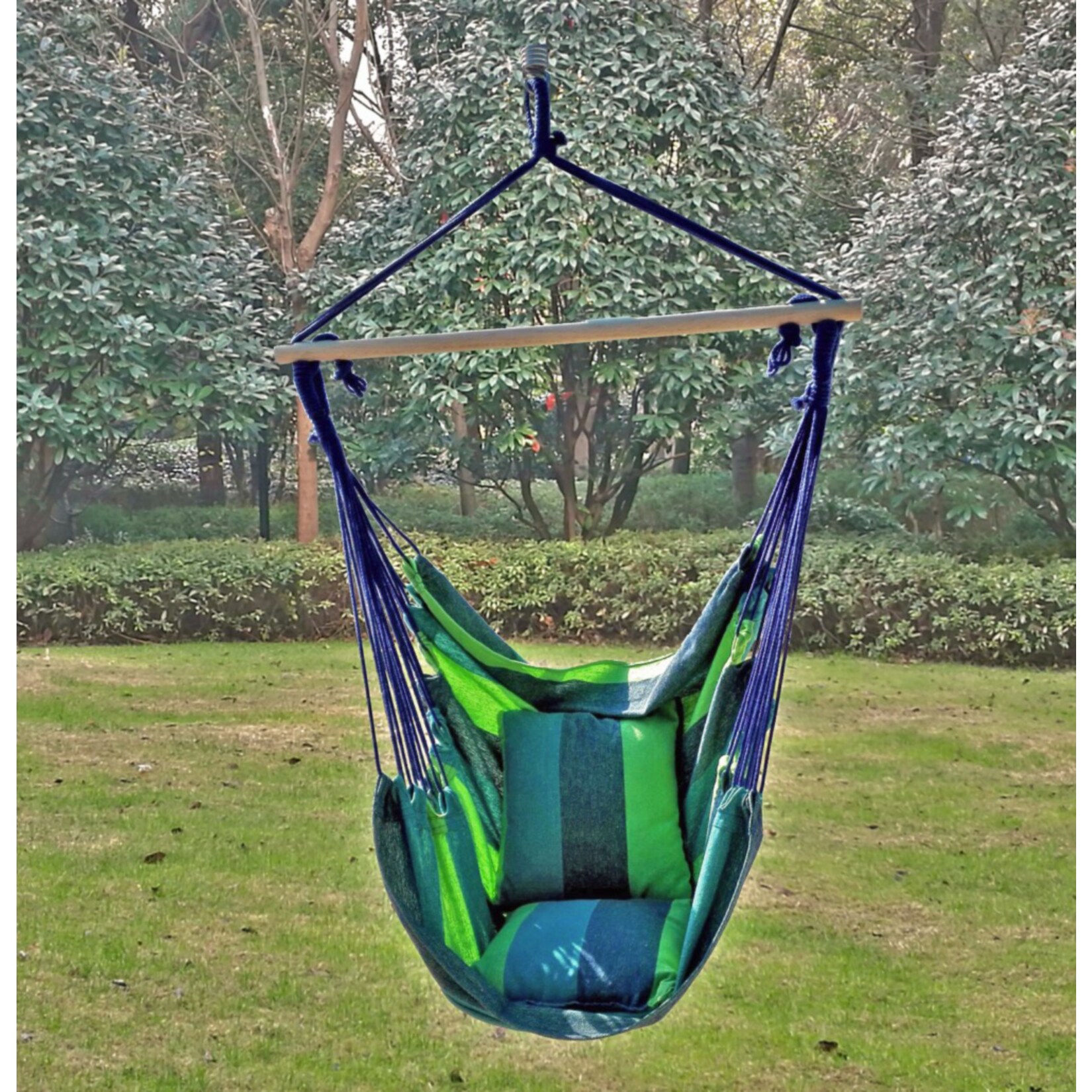 Hängesessel TOBAGO Hängestuhl Hängematte Hängesitz Schaukel 2 Kissen blau/grün