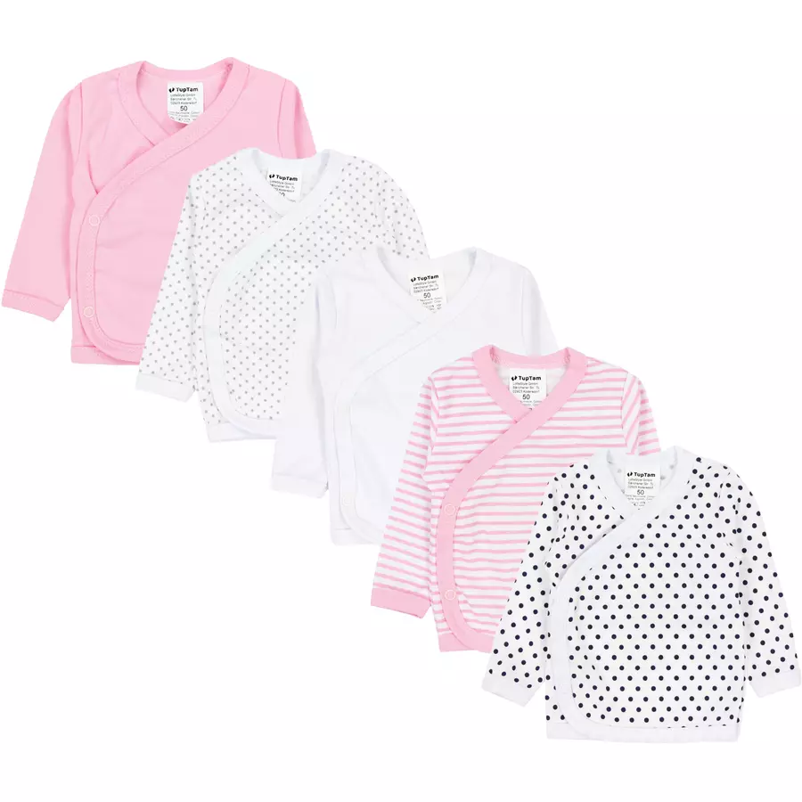 TupTam Baby Mädchen Langarm Wickelshirt 5er Set rosaweiß