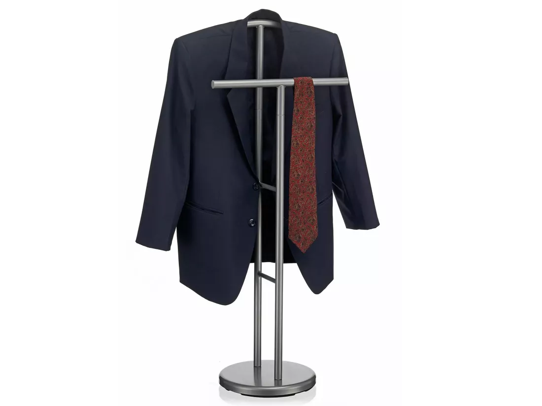 Valet de chambre LAURENZ valet de nuit porte vêtements en métal laqué gris