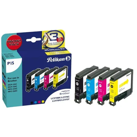 Pelikan Druckerpatronen Promo Pack P15 ersetzt Brother LC970, black, c, m,y 14 ml, 3x9 ml