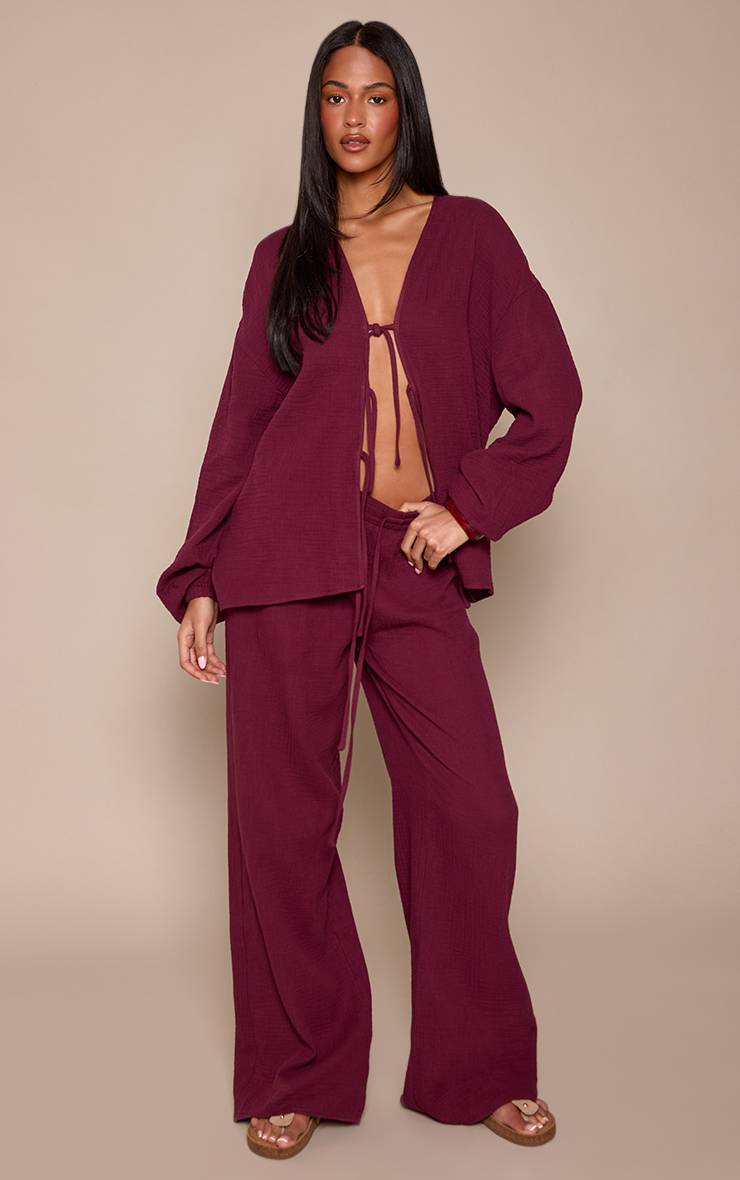 Prune Ensemble Coordonné Chemise Tall En Gaze Texturée À Nouer Devant