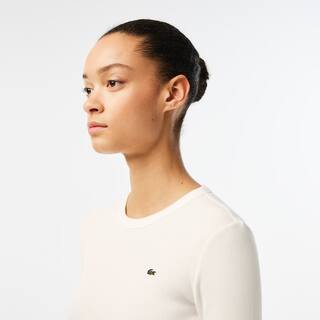 T-shirt côtelé manches longues en coton T-Shirts - Blanc - Lacoste - Femme