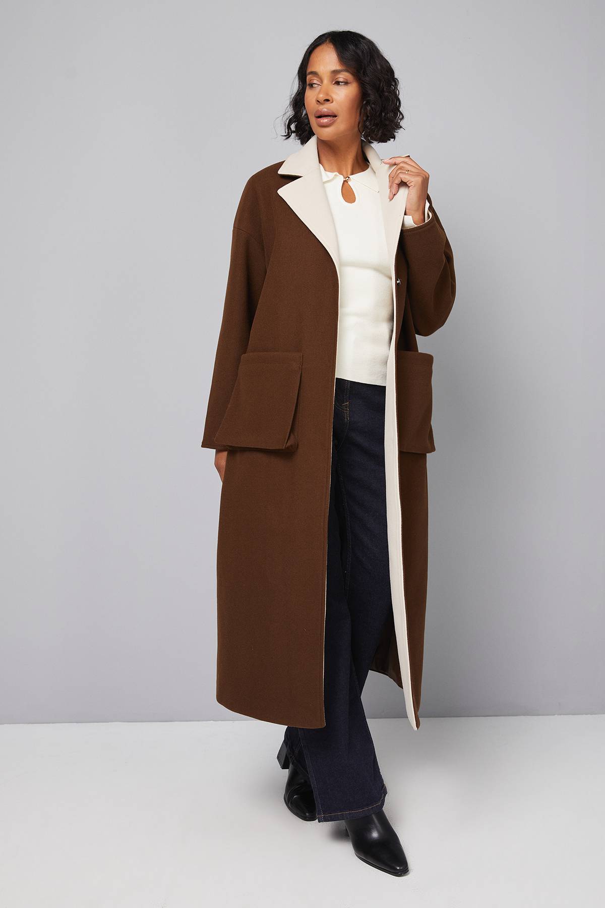 Wallis Manteau à Détail Écharpe Double Face