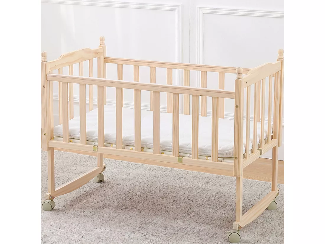 King of Dreams Lit bébé en placage MDF à roulettes, en pin Massif Teinte pour Matelas 90 x 50 cm