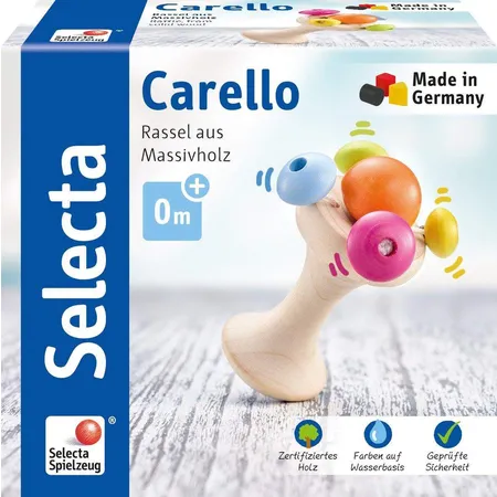 Selecta Carello, Stielgreifling aus Holz, 12 cm, mehrfarbig