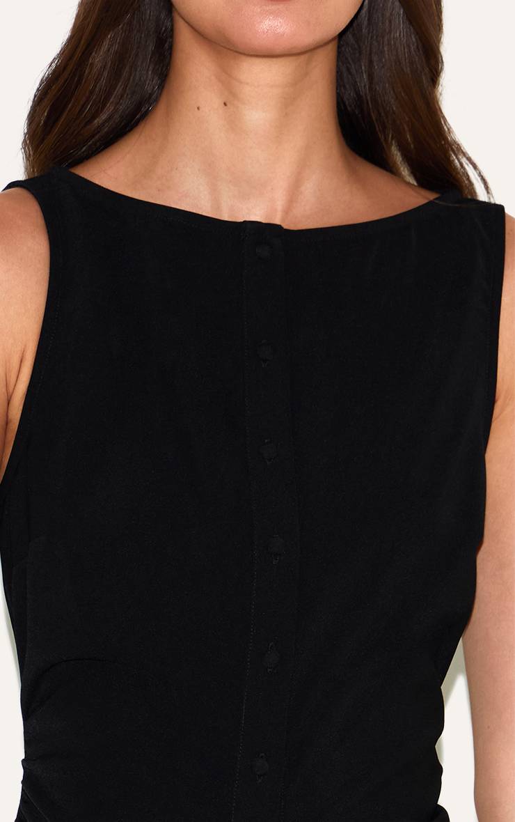 Noir Robe Maxi À Taille Basse Avec Boutons En Tissu Tissé