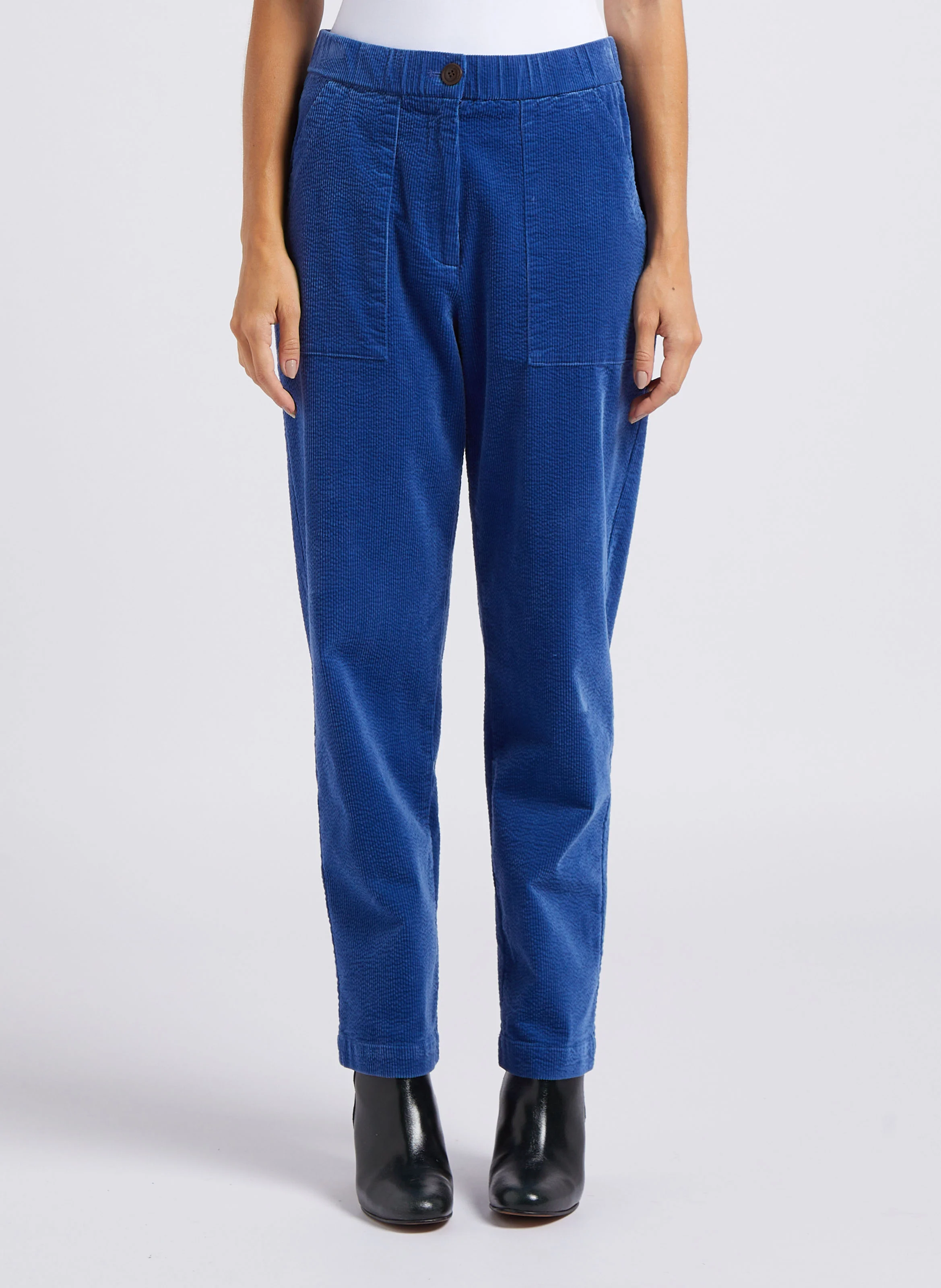 Pantalon carotte en coton mélangé | Bleu
