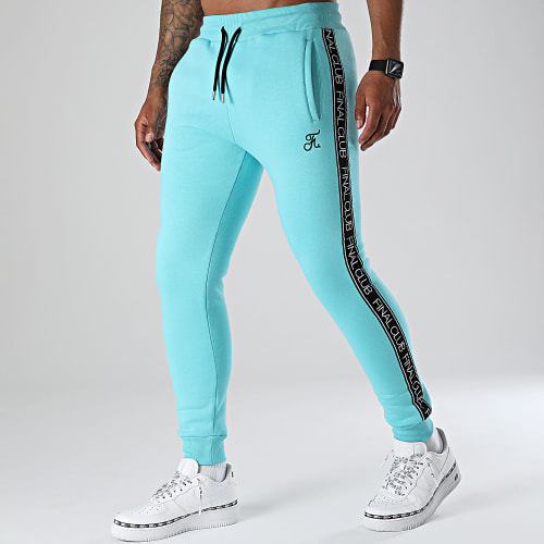 Pantalon Jogging A Bandes et Broderie 1001 Bleu Pastel