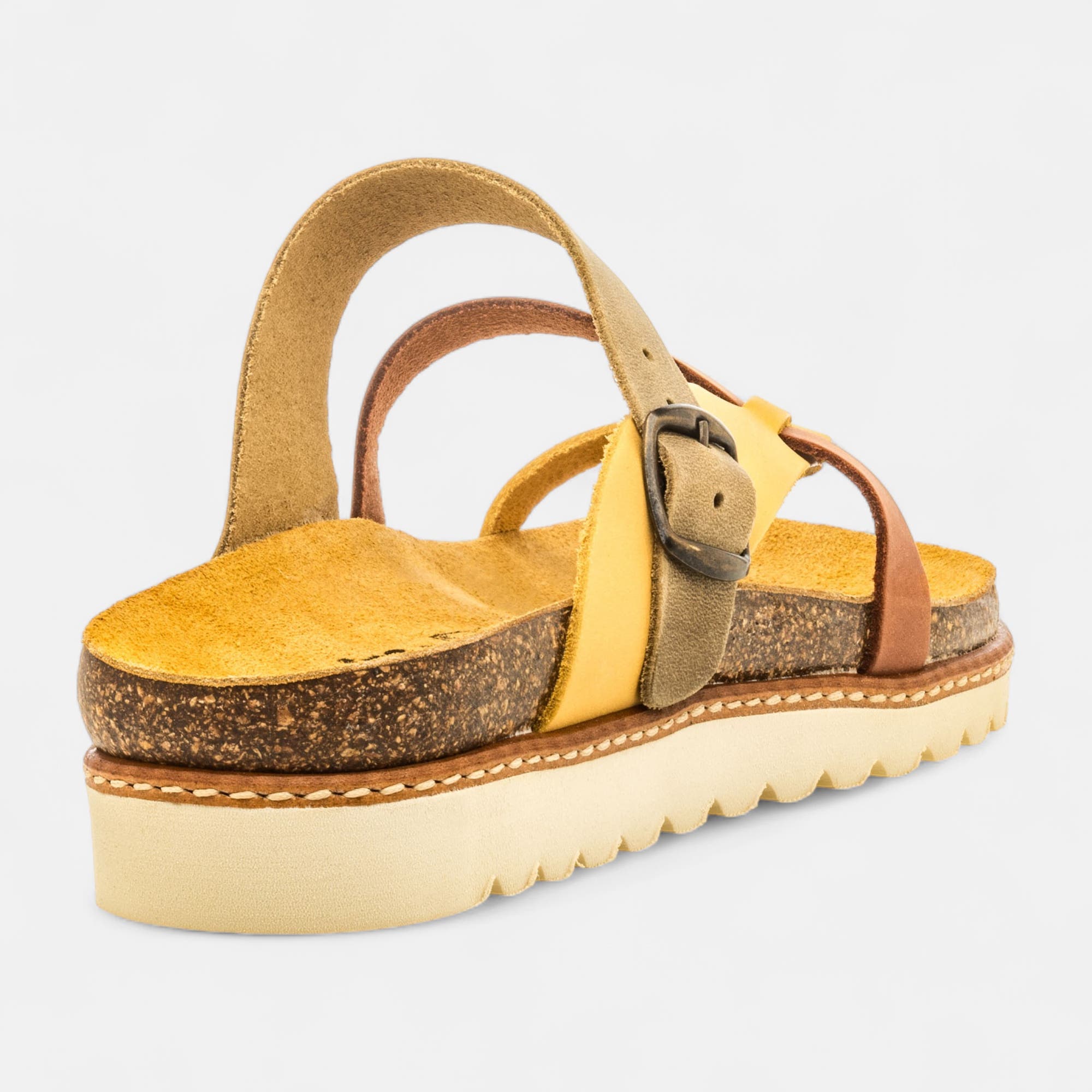 Mules semelle liège Femme en cuir jaune