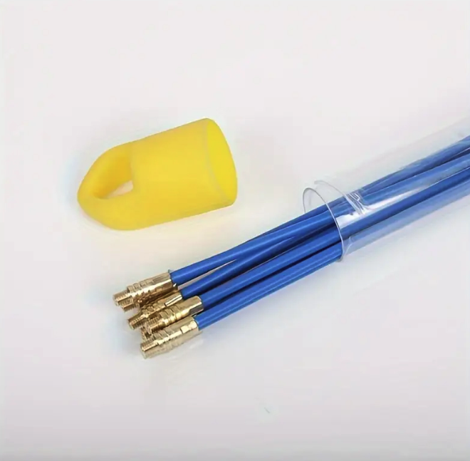 (16-tlg. Set) 33cm Glasfaser Einziehhilfe Fiberglas Kabelzieher Draht Angelset Elektronik Werkzeug - Blau / Gold
