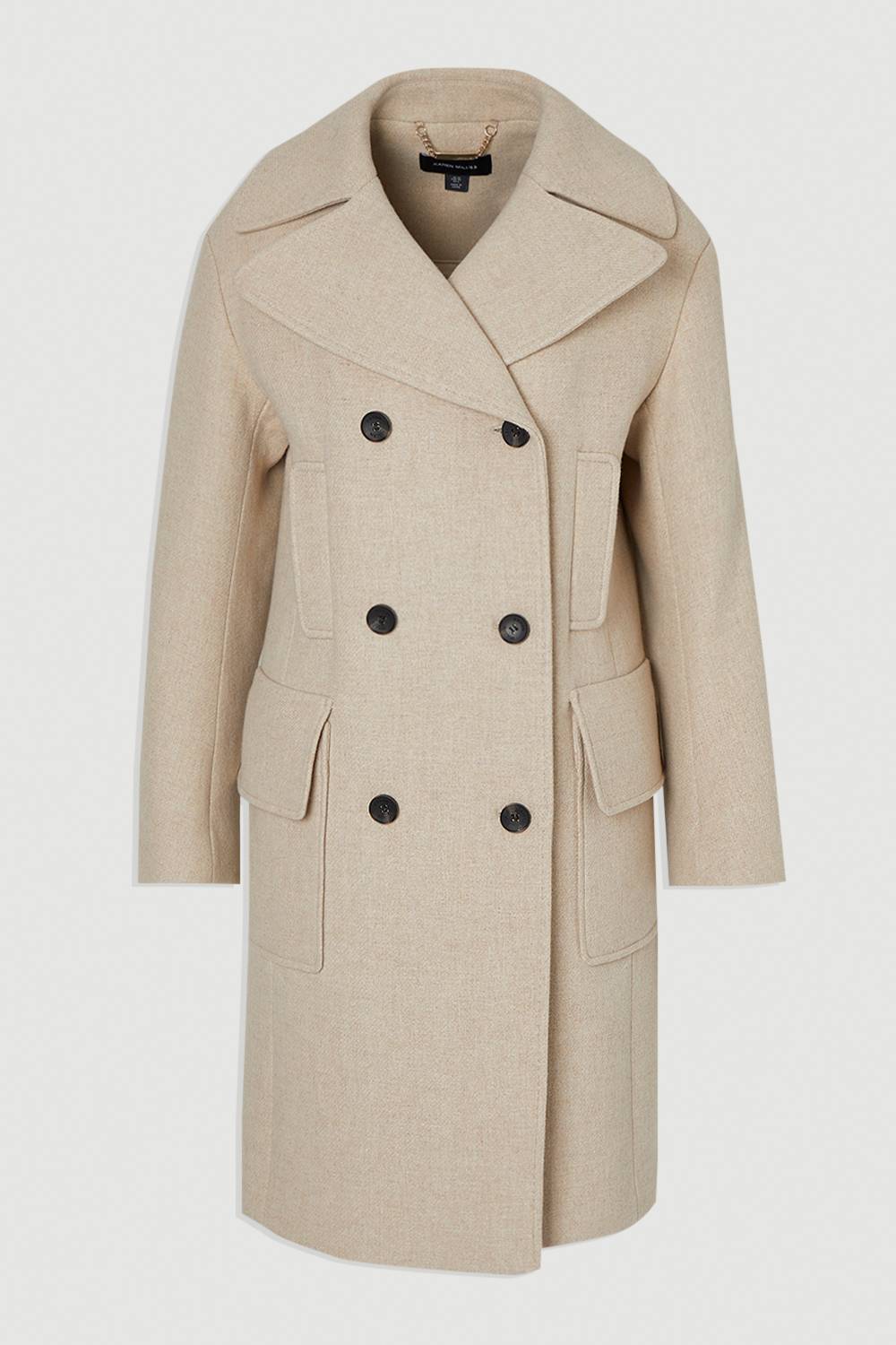 KarenMillen Manteau Midi Ajusté en Laine avec Poches Plaquées