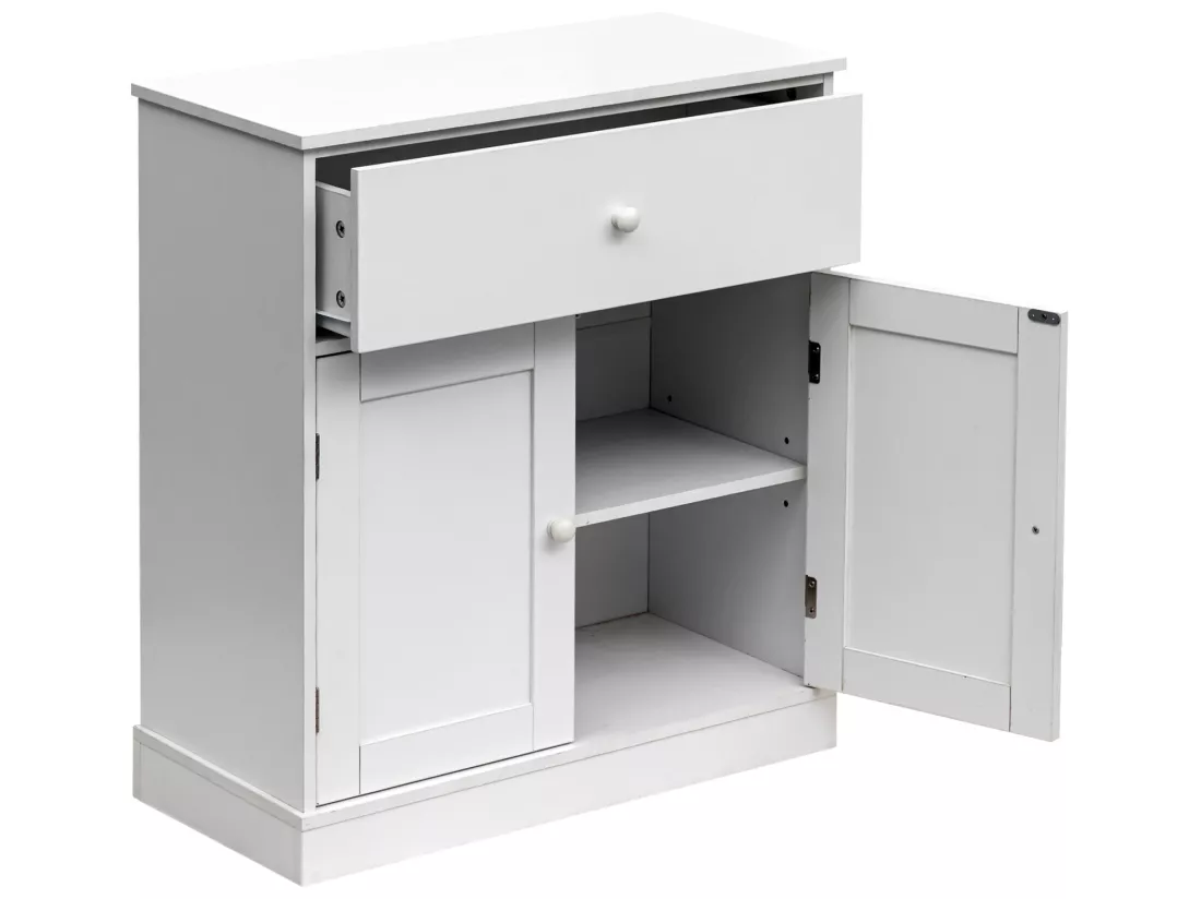Armoire Meuble de salle de bains avec Tiroir 2 Portes en bois Blanc