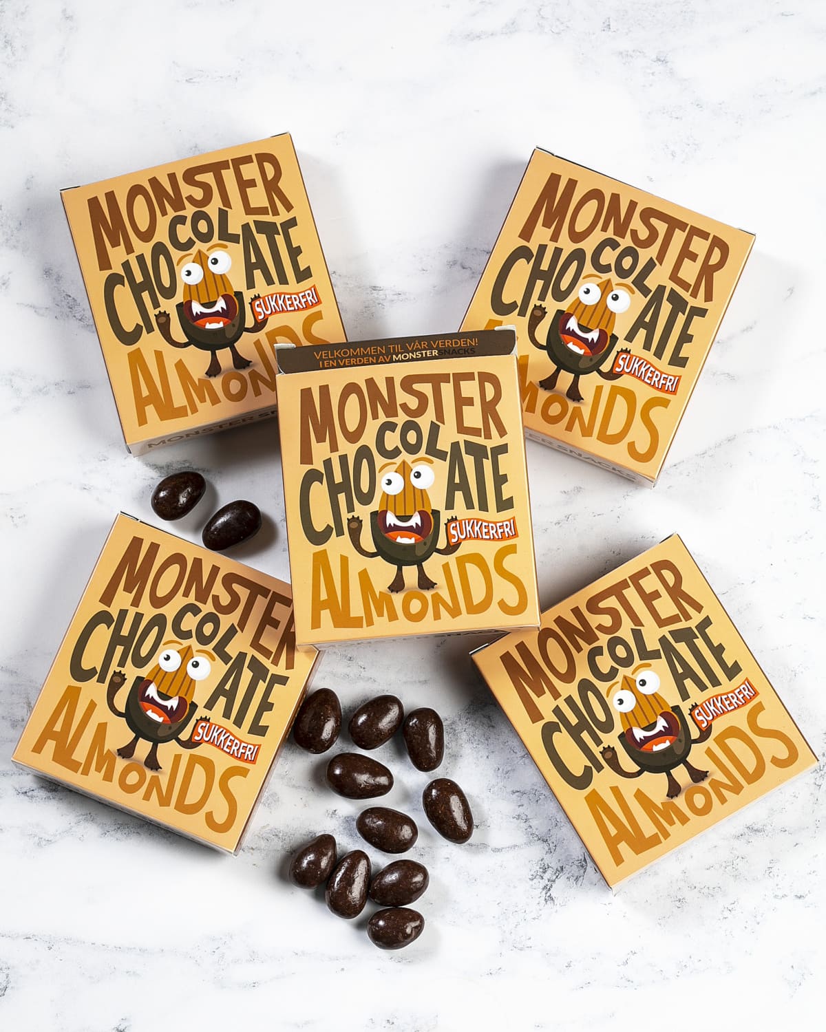 Monster Almonds &amp; Sugar Free Chocolate 5x70g - FEMPAKNING!