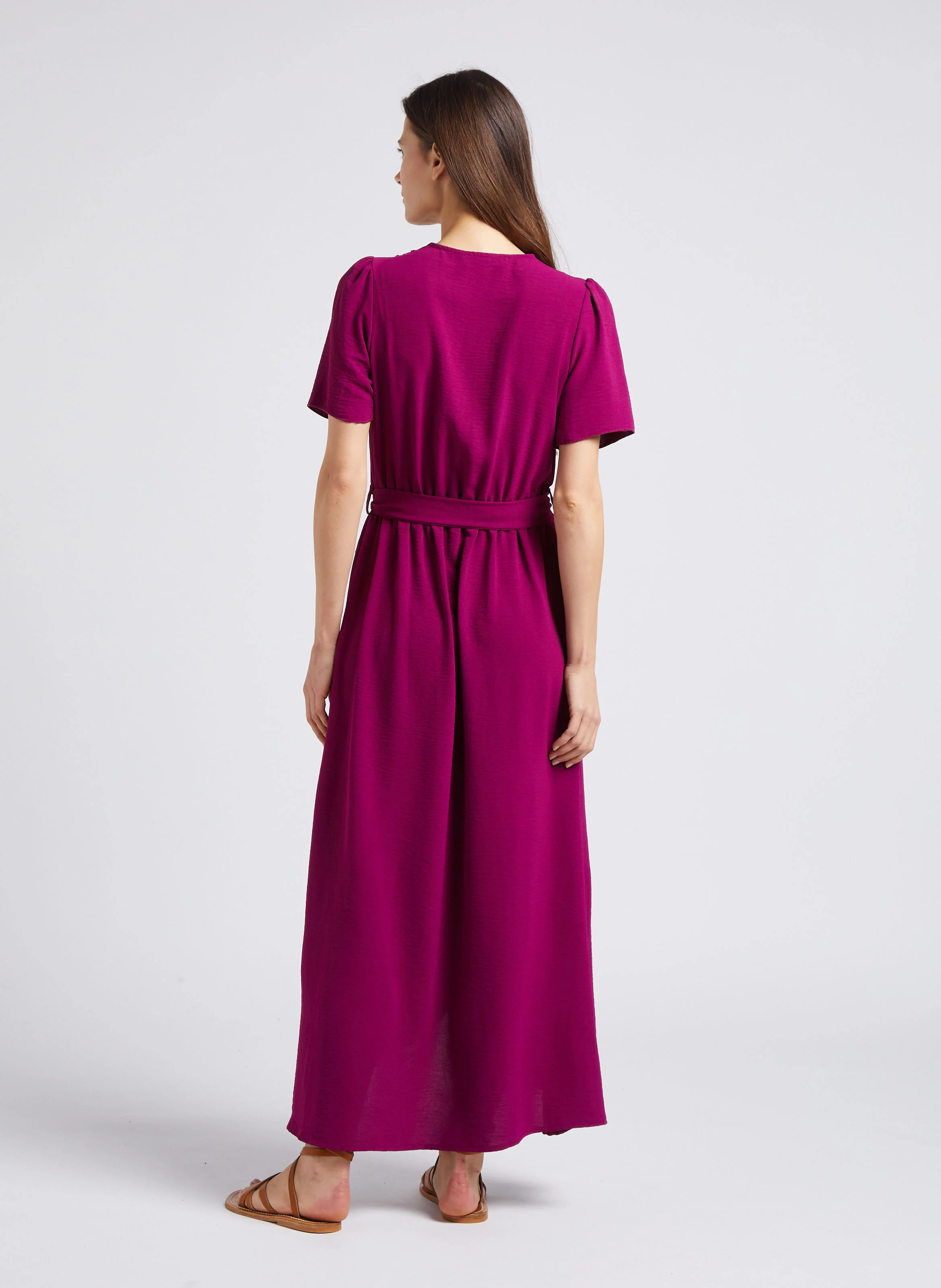 Robe longue col V | Violet