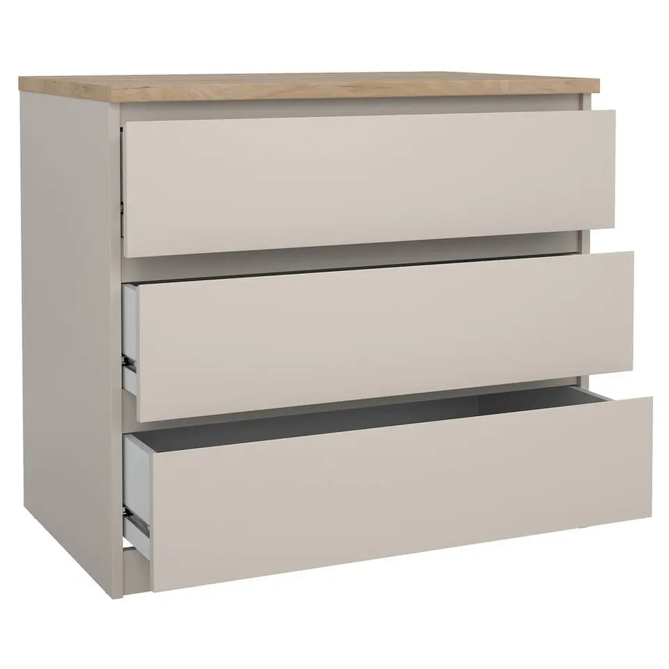 Ladekast Naia 3 lades - greige/eiken - 70,1x77x50 cm