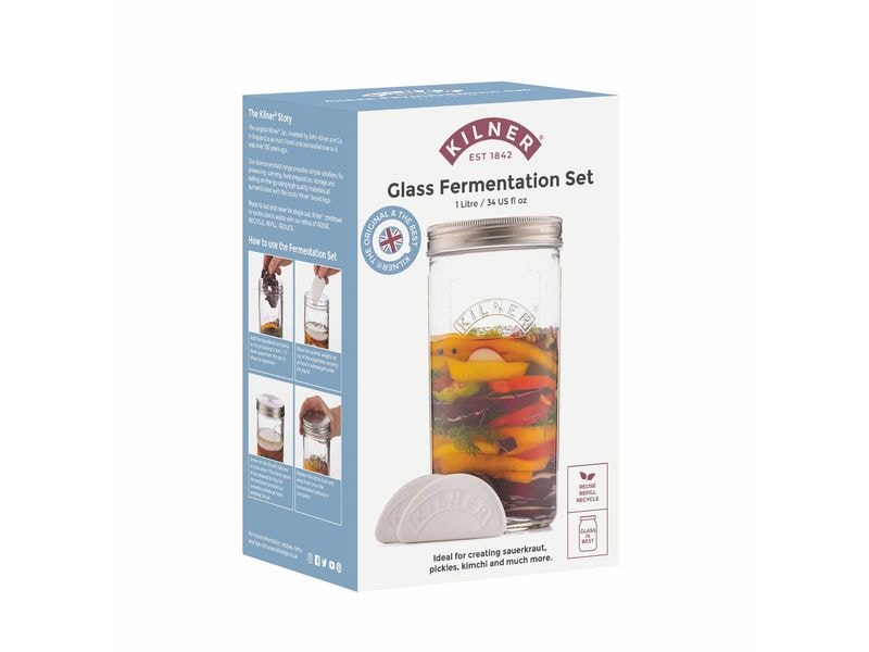 Kilner Fermentierglas Set 1000 ml, 1 Stück Set zum Fermentieren inklusive Silikondeckel, Luftschloss
