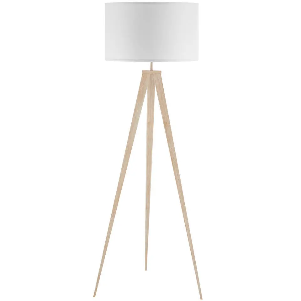 tectake Staande lamp Lunaris, textielkap, driepootsframe, Eiken