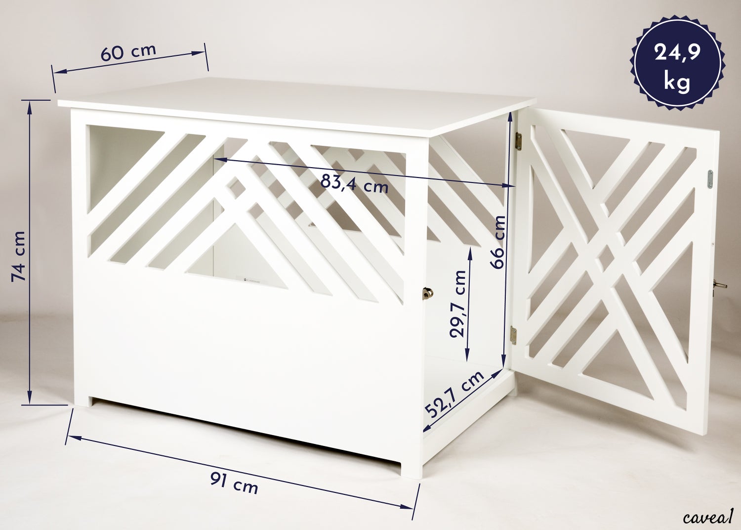 WONDERMAKE® Design Houten Hondenkooi voor Thuis/Appartement met Bijzettafel, Binnenhondenbox voor Woonkamer, 90x60 cm Wit