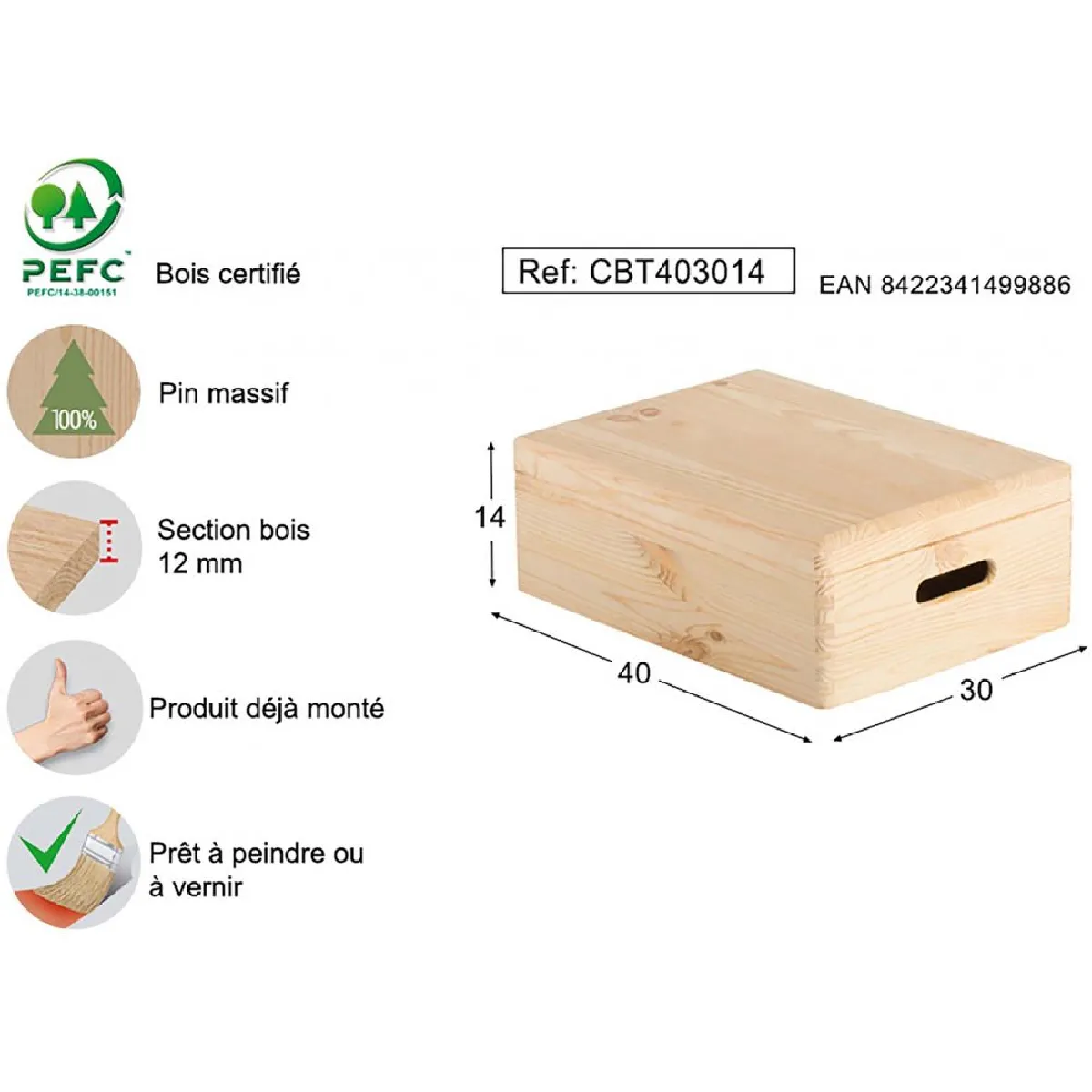 Astigarraga Boîte de rangement en pin massif