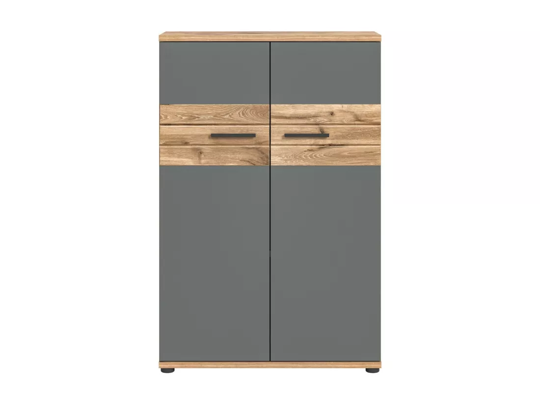 Petite armoire de rangement de bureau 2 portes – Gris anthracite et chêne clair – SELMA