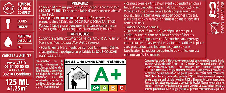 Vitrificateur passages extrêmes V33 satin incolore 125ml