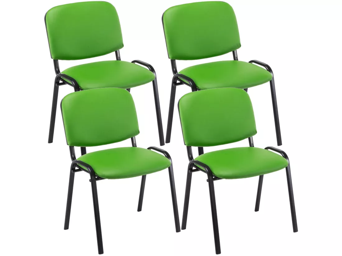 Lot de 4 Chaise de conférence - Similicuir & Métal noir mat - Vert - Ken