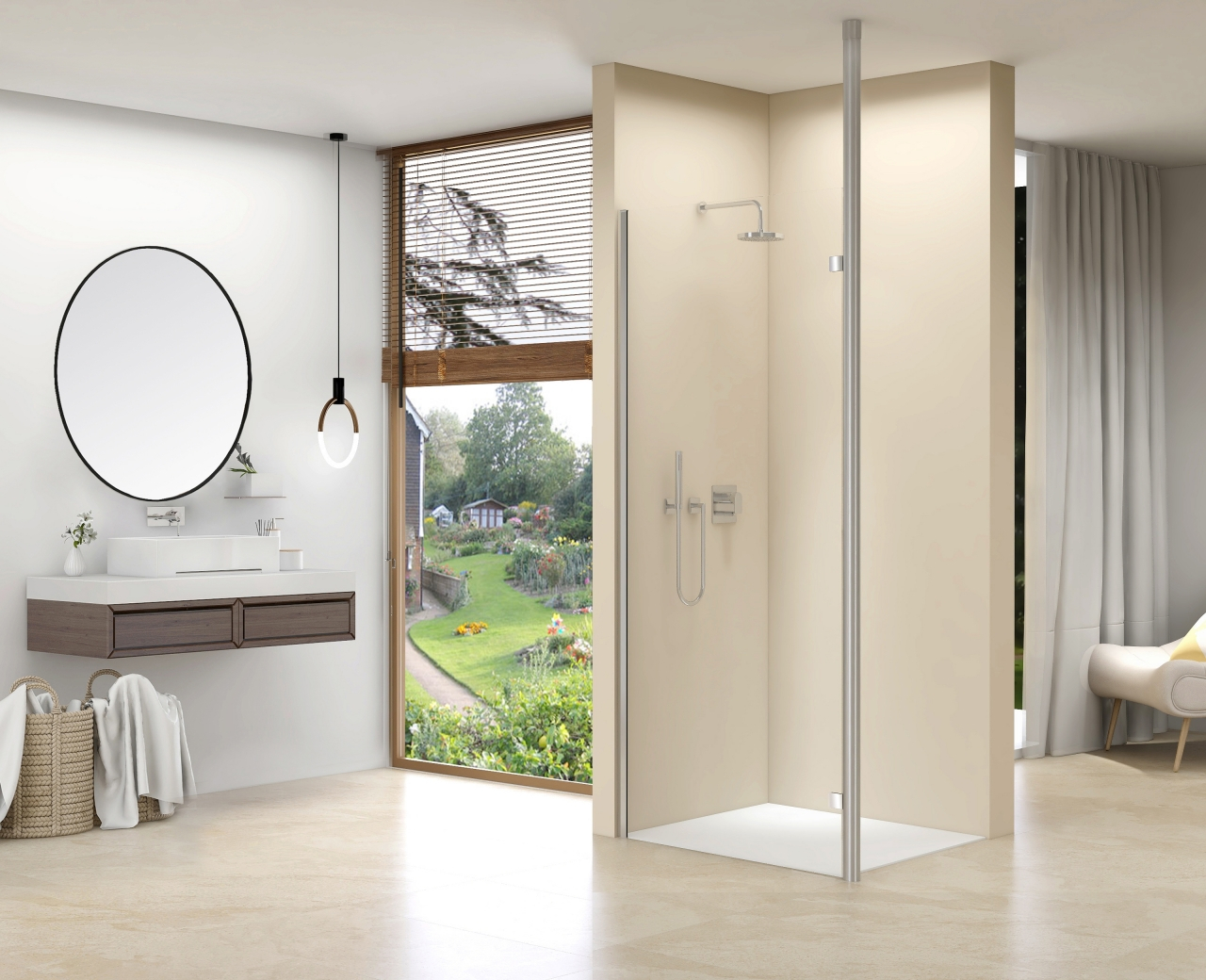 van Rijn ST01 vaste wand met RVS staander 40x200cm RVS