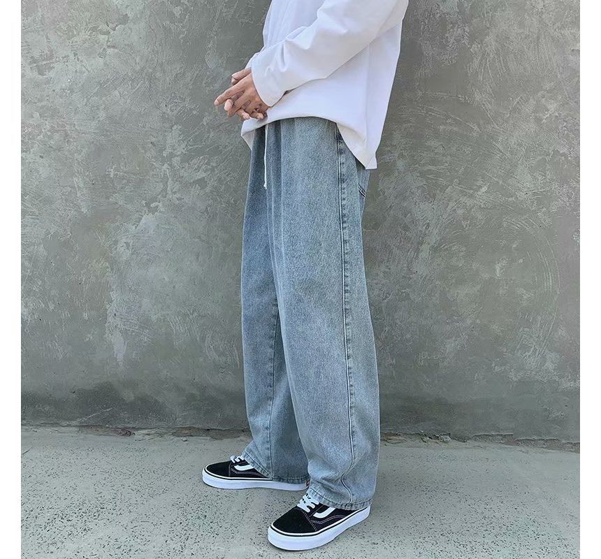 Wewewow - Mid Rise Washed Wide Leg Jeans