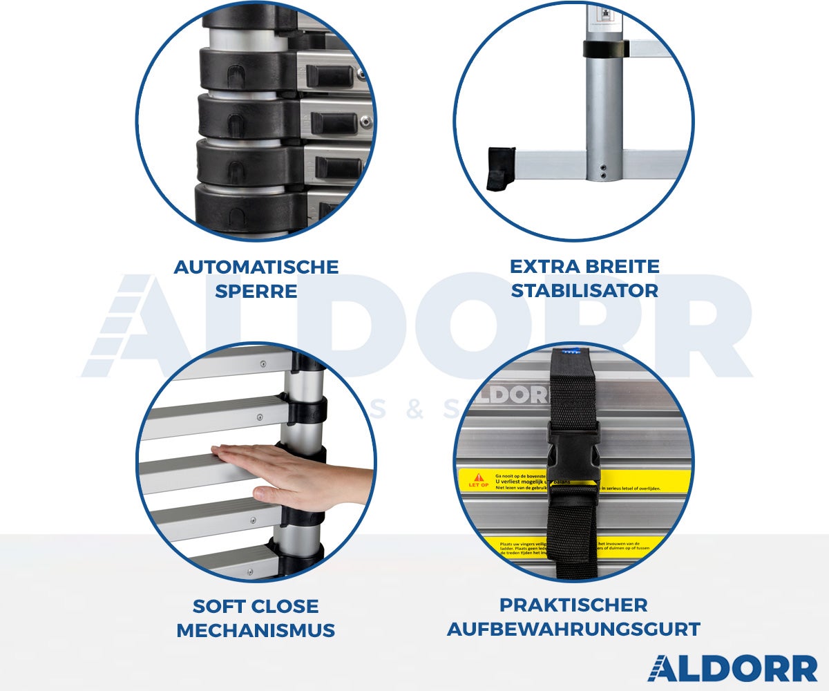 ALDORR Home - Telescopische opvouwbare ladder van 4,40 m, gemaakt van hoogwaardig aluminium - Multifunctionele ladder
