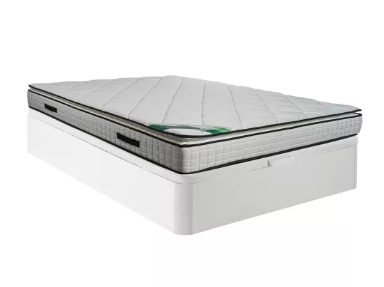 Ensemble 160 x 200 cm sommier coffre blanc + matelas mousse et coutil bambou ép.23cm - ADANA de NATUREA