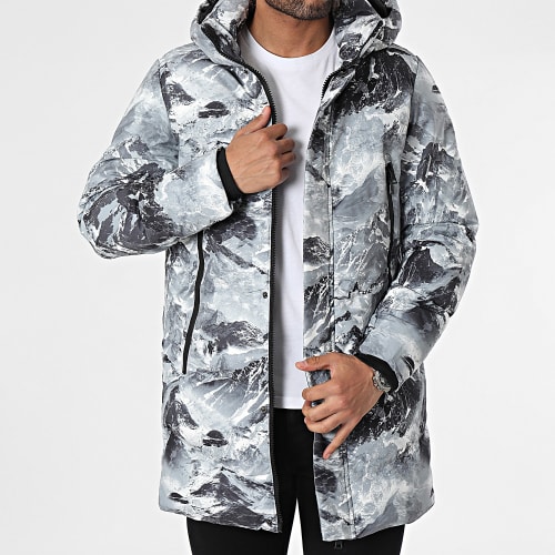 Doudoune Capuche Blanc Gris
