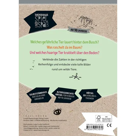Ravensburger Rätselblock von Punkt zu Punkt: Insel der wilden Tiere