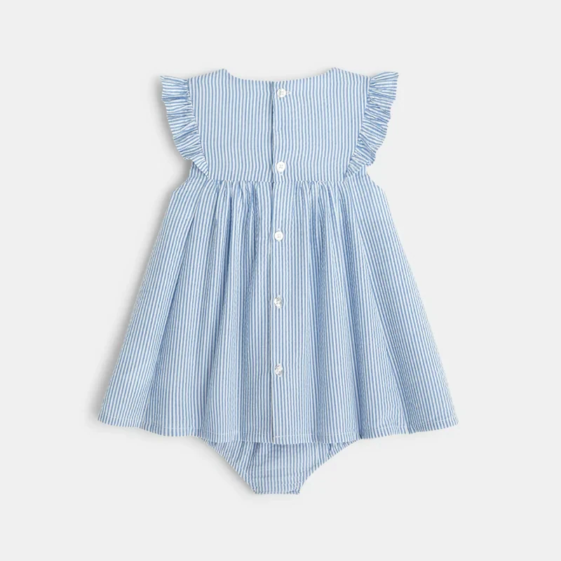 Robe rayée seersucker bleu bébé fille Bleu