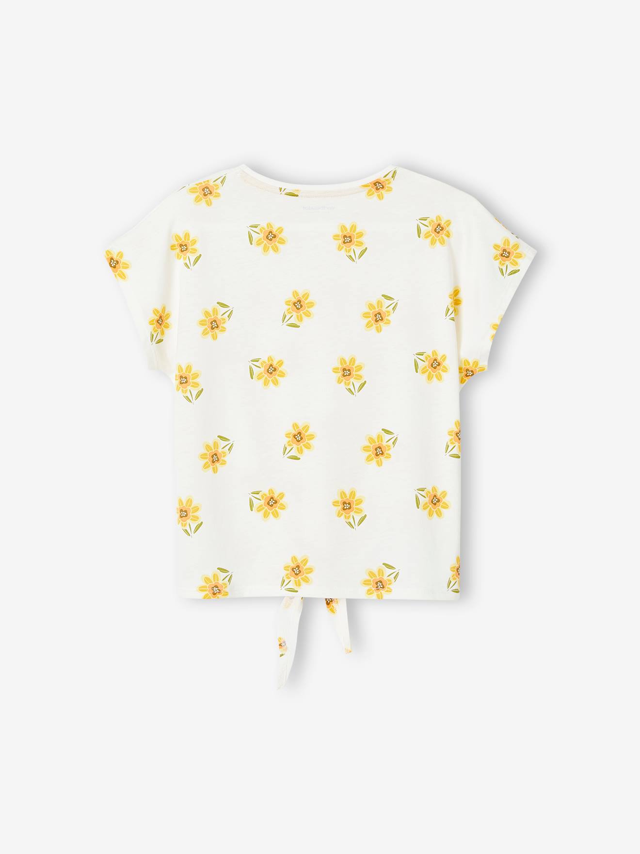 Camiseta estampada com laço elegante, para meninas, cor off-white