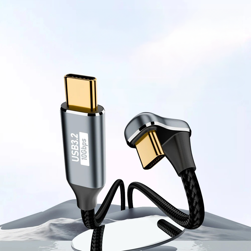 (3m) 100W USB C auf USB C 180 Grad Winkel Ladekabel Thunderbolt Nylon Datenkabel 4K Monitor-Verbindungskabel 10 Gbit/s - Schwarz