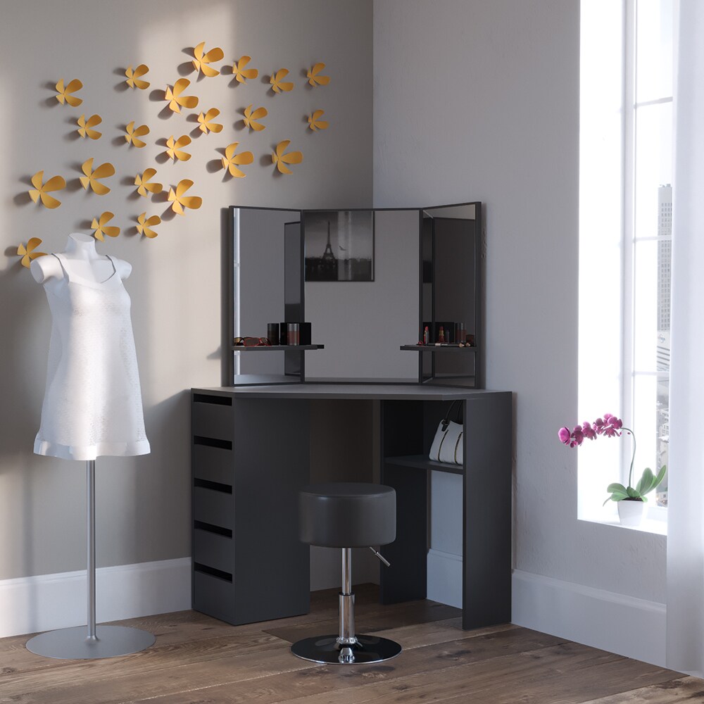 Vicco Schminktisch Arielle Frisiertisch Kommode Frisierkommode Spiegel Schwarz inklusive Hocker